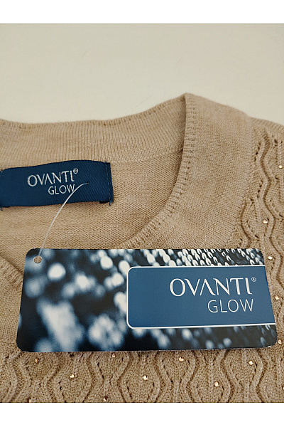 OVANTI Béžový pletený pulovr s perličkami Vel. EU 46 | OVANTI | obrázek 6