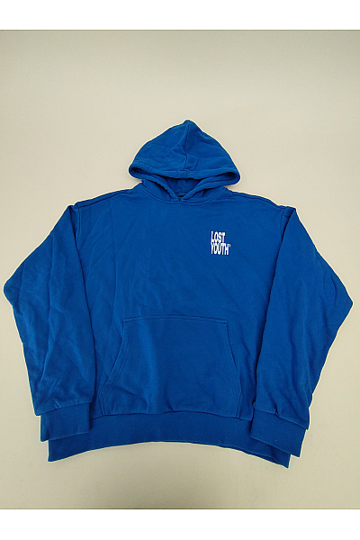 Modrá Bavlněná Oversized Mikina S Kapucí A Potiskem Velikost 3XL