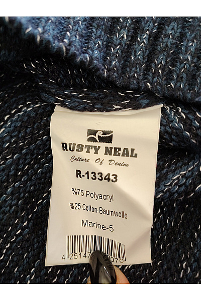 RUSTY NEAL Modrý pletený pánský svetr s kapucí a žebrovaným vzorem Vel. 2XL | RUSTY NEAL | obrázek 4