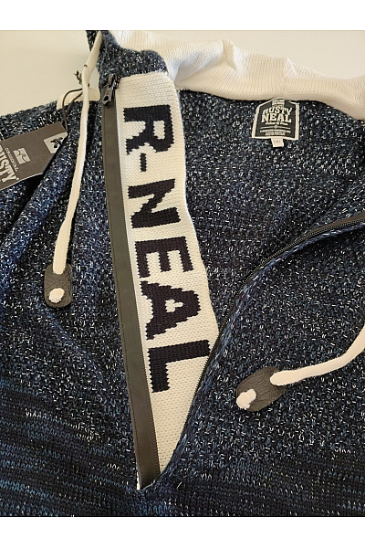 RUSTY NEAL Modrý pletený pánský svetr s kapucí a žebrovaným vzorem Vel. 2XL | RUSTY NEAL | obrázek 6