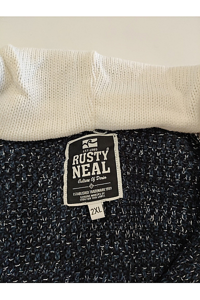 RUSTY NEAL Modrý pletený pánský svetr s kapucí a žebrovaným vzorem Vel. 2XL | RUSTY NEAL | obrázek 7