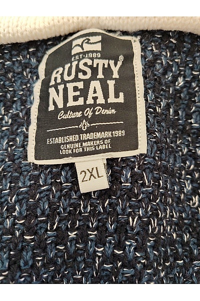 RUSTY NEAL Modrý pletený pánský svetr s kapucí a žebrovaným vzorem Vel. 2XL | RUSTY NEAL | obrázek 8