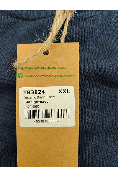 URBAN CLASSICS Pánská bavlněná mikina crewneck modrá bez potisku Velikost XXL | URBAN CLASSICS | obrázek 4