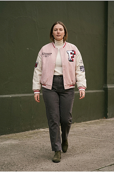 FUBU Růžová Baseballová Bomber Bunda Oversize Velikost L