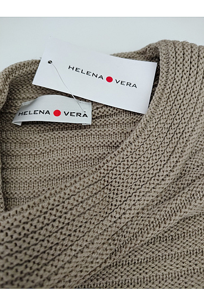 HELENA VERA Béžový vlněný žebrovaný pulovr se stahováním Vel. DE 38 | HELENA VERA | obrázek 8