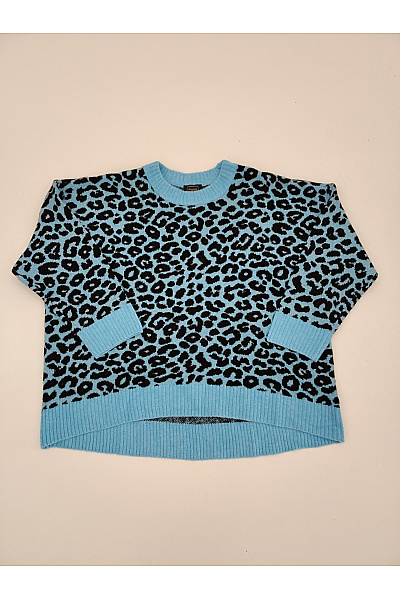 maloo Modrý vzorovaný pletený pulovr s leopardím vzorem Vel. DE 50 | maloo | obrázek 2