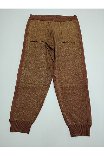 PFEFFINGER Hnědé Pletené Tepláky S Kapsami A Gumou V Pase Vel. DE 46