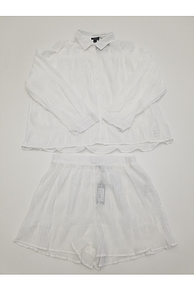 Boohoo Bílý Oversized Komplet Košile A Kraťasy Velikost L