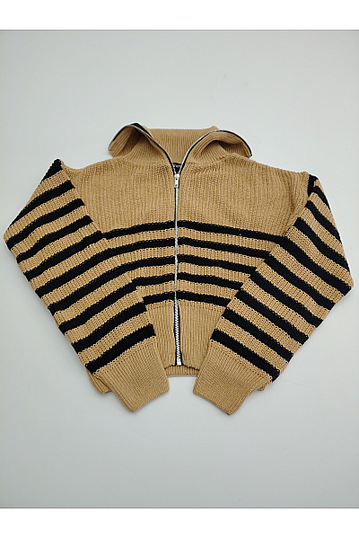 boohoo Béžový pruhovaný pletený crop svetr na zip Vel. 34 | boohoo | obrázek 2