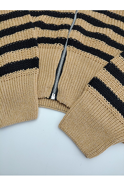 boohoo Béžový pruhovaný pletený crop svetr na zip Vel. 34 | boohoo | obrázek 3