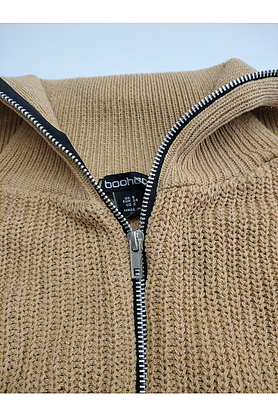 boohoo Béžový pruhovaný pletený crop svetr na zip Vel. 34 | boohoo | obrázek 4