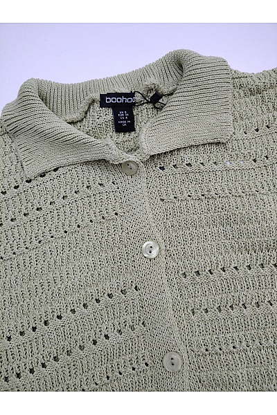 boohoo Dámský khaki pletený komplet palazzo kalhoty a košile Velikost 36 | boohoo | obrázek 7