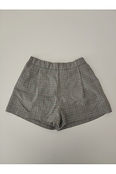 PULL&BEAR Šedé Kostkované Kraťasy S Vysokým Pasem Vel. 28