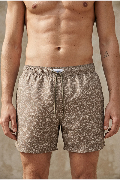 Calvin Klein Khaki Plavecké Kraťasy S Potiskem Velikost M