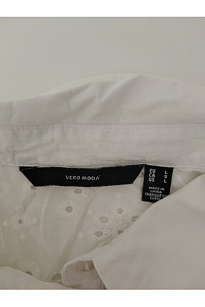 VERO MODA Bílá bavlněná madeirová halenka s dlouhým rukávem a volánky Vel. EU L | VERO MODA | obrázek 7