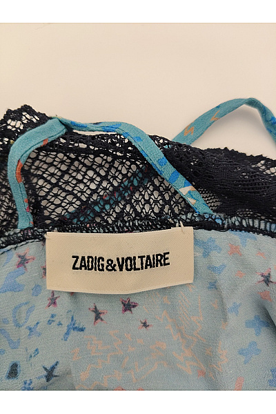 Zadig&Voltaire deluxe Dámský modrý top bez rukávů s potiskem a volánky Vel. S | Zadig&Voltaire deluxe | obrázek 6