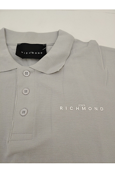 John Richmond Pánské šedé bavlněné polo tričko s krátkým rukávem a nápisem Velikost M | John Richmond | obrázek 3