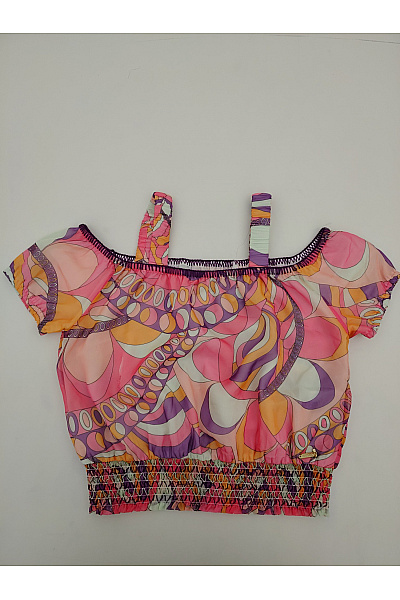 Guess Barevné retro crop top s odhalenými rameny a krátkým rukávem Velikost UK 10 | Guess | obrázek 2