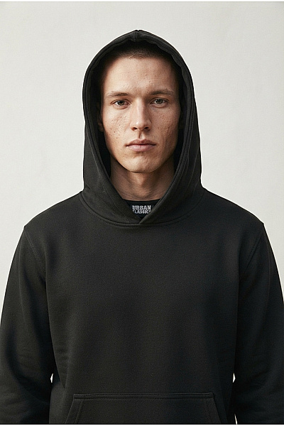 URBAN CLASSICS Pánská černá Mikina S Kapucí A Klokaní Kapsou Vel. S