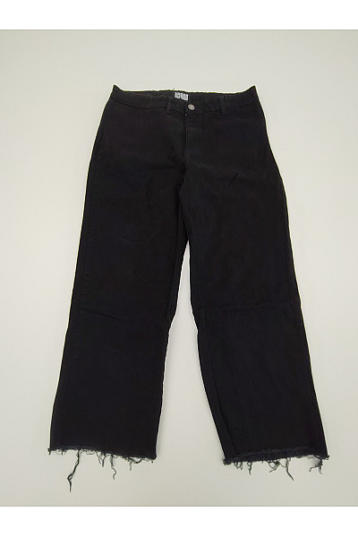 URBAN CLASSICS Černé Bavlněné Džíny Wide Leg S Roztřepenými Nohavicemi Vel. 33