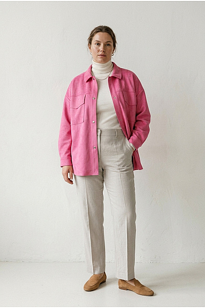 Curvy Me Růžový Košilový Kabát Oversized Vel. DE 50