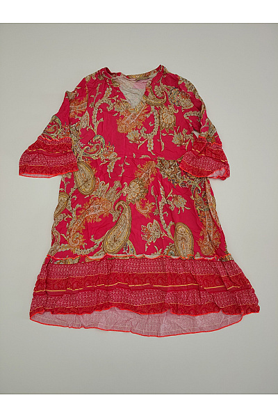 ZAUBERSTERN Růžové Boho šaty S Paisley Vzorem Krátké Letní Velikost M