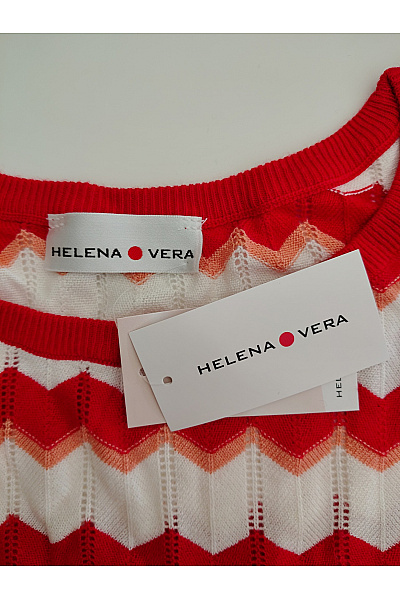 HELENA VERA Červený pruhovaný pletený pulovr s dlouhým rukávem Vel. DE 38 | HELENA VERA | obrázek 5