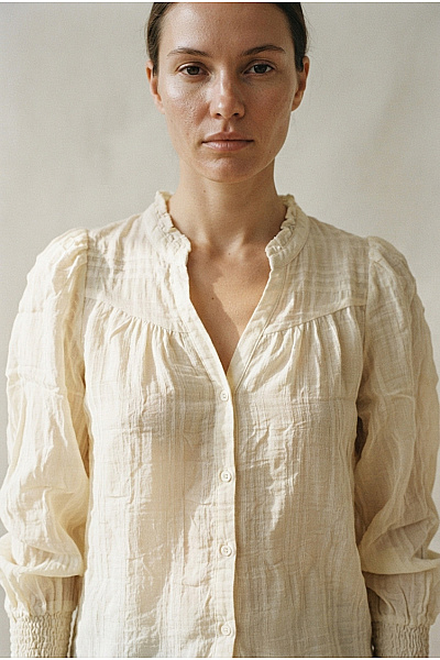 Neo Noir Béžová Dámská Halenka S Dlouhým Rukávem Boho Košilová Vel. M