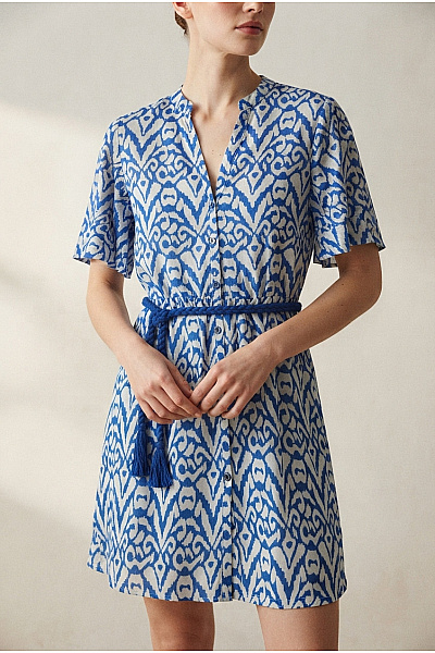 Mexx Bavlněné Modré Košilové šaty S Páskem Velikost EU 42