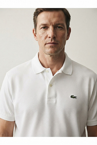 LACOSTE Bílé Bavlněné Polo Tričko S Krátkým Rukávem A Límečkem Vel. FR Xxl