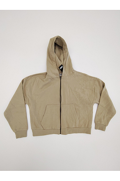 URBAN CLASSICS Béžová Bavlněná Mikina Na Zip S Kapucí A Klokaní Kapsou Velikost XS