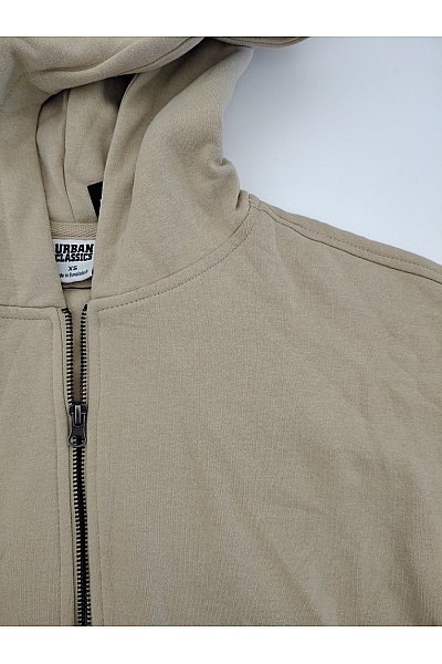 URBAN CLASSICS Béžová bavlněná mikina na zip s kapucí a klokaní kapsou Velikost XS | URBAN CLASSICS | obrázek 4