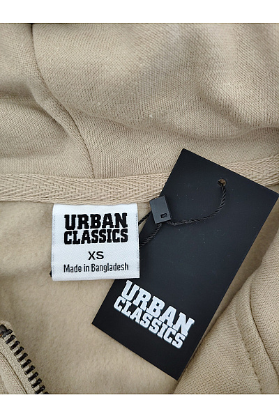 URBAN CLASSICS Béžová bavlněná mikina na zip s kapucí a klokaní kapsou Velikost XS | URBAN CLASSICS | obrázek 6