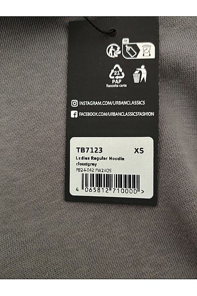 URBAN CLASSICS Dámská šedá bavlněná mikina s kapucí přes hlavu Vel. XS | URBAN CLASSICS | obrázek 8