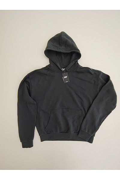 Def Černá Bavlněná Oversized Mikina S Kapucí A Klokaní Kapsou Velikost EU M
