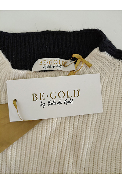 Belinda Gold Dámský černobílý žebrovaný pulovr se spadlými rameny Vel. DE 42 | Belinda Gold | obrázek 6