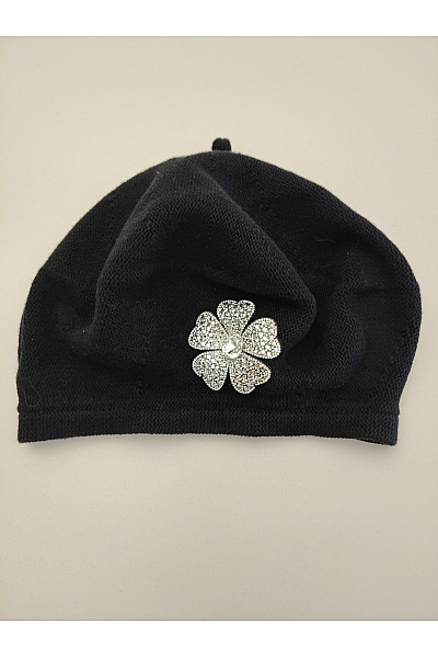 Alfredo Pauly Černý Bavlněný Baret S Květinovou Broží