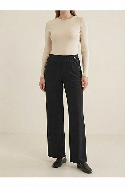 COUTURE LINE Černé široké Kalhoty S Lampasem Vel. DE 40