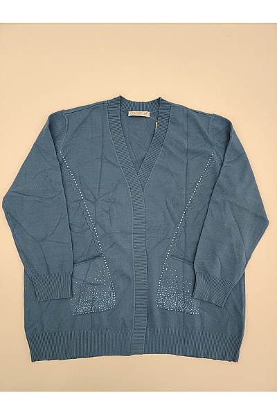 COUTURE LINE Modrý pletený kardigan s výstřihem do V a kamínky Vel. DE 50 | COUTURE LINE | obrázek 2