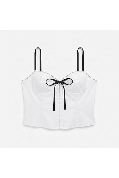 Boohoo Bílé Dámské Tílko Crop Top S Mašlí Velikost EU 44