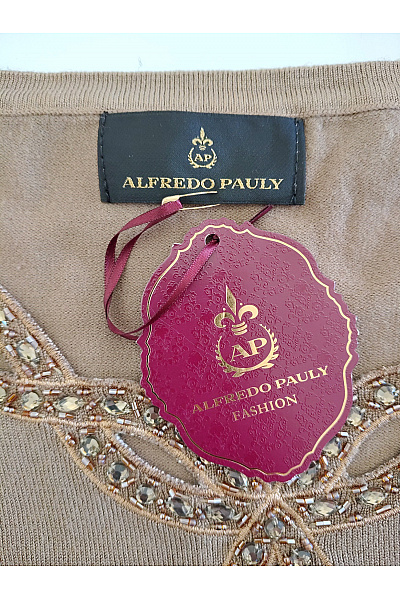 Alfredo Pauly Hnědé elegantní tričko s dlouhým rukávem a výšivkou Velikost EU 44 | Alfredo Pauly | obrázek 7