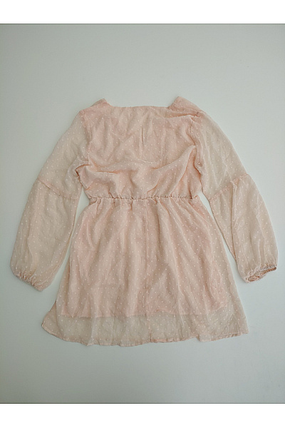 Růžové mini šaty s dlouhým rukávem puntíkované Vel. L | Unimoda | obrázek 8