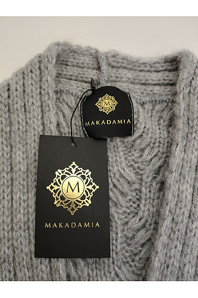 Makadamia Šedý pletený kardigan s copánkovým vzorem na knoflíky Velikost XL | Makadamia | obrázek 6