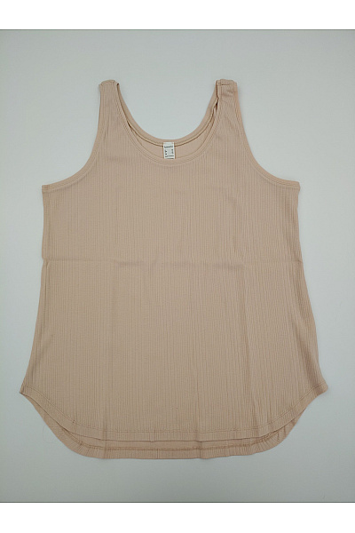 Béžové bavlněné žebrované tílko basic s kulatým výstřihem Velikost DE 40 | Unimoda | obrázek 2