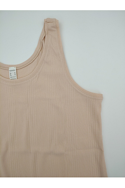 Béžové bavlněné žebrované tílko basic s kulatým výstřihem Velikost DE 40 | Unimoda | obrázek 3