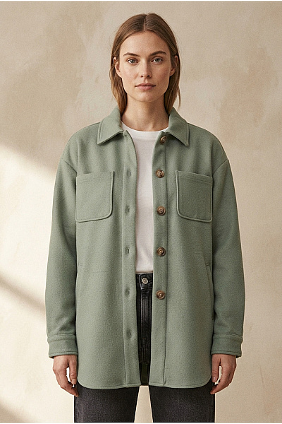 VILA Dámská Khaki Košilová Přechodová Bunda Oversize Velikost M