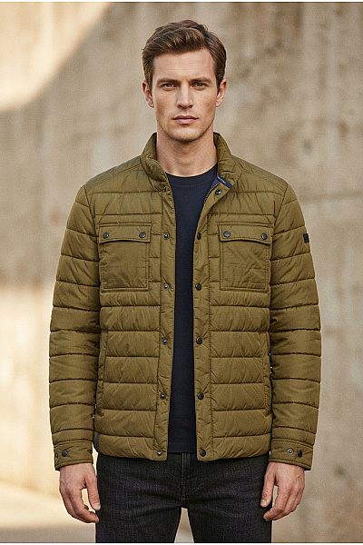 Camel Active Pánská Prošívaná Khaki Bunda Přechodová Vel. EU 48