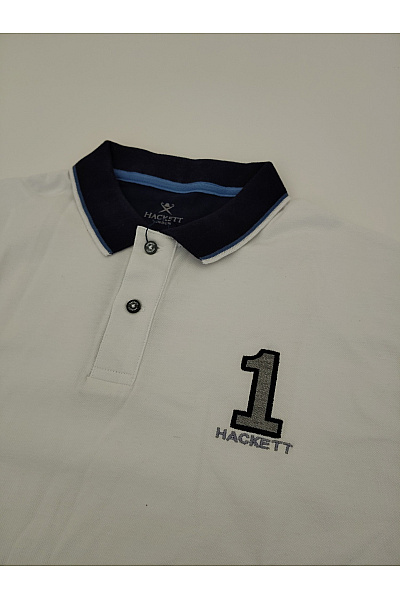 HACKETT Bílé bavlněné polo tričko s krátkým rukávem a nápisem Velikost XL | HACKETT | obrázek 3