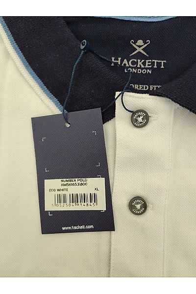 HACKETT Bílé bavlněné polo tričko s krátkým rukávem a nápisem Velikost XL | HACKETT | obrázek 5