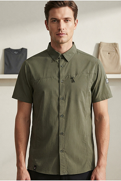 MAC Pánská Khaki Outdoorová Košile S Krátkým Rukávem Vel. EU 52